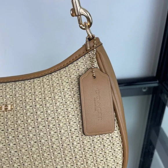 🐬Coach Teri Straw/Leather Latte - 2Way Crossbody - Picture 8 of 9